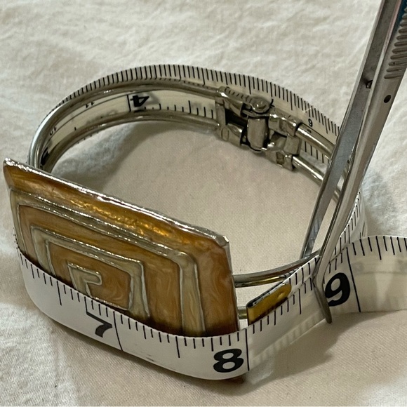 Modern Maze Design Square Enamel Gold Silver Cuff Bracelet - Picture 5 of 9